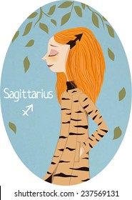 Zodiac signs Sagittarius. Vector illustration of the girl.