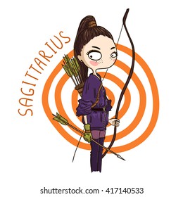 Zodiac Signs Sagittarius. Vector Illustration Of The Girl.