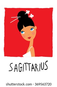 Zodiac signs Sagittarius. woman horoscope as a Japanese girl type.