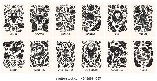 Zodiac signs in Scandinavian style. Hand drawn vector illustration.