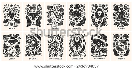 Zodiac signs in Scandinavian style. Hand drawn vector illustration.