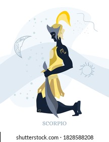 Zodiac signs Scorpio. Vector illustration of the zodiac symbol. Vector illustration in flat style