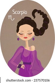 Zodiac signs Scorpio. Vector illustration of the girl.