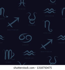 Zodiac signs seamless pattern. Zodiac constellations. Design element for fabric, wallpaper or gift wrap.