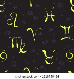 Zodiac signs seamless pattern. Zodiac constellations. Design element for fabric, wallpaper or gift wrap.