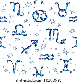 Zodiac signs seamless pattern. Zodiac constellations. Design element for fabric, wallpaper or gift wrap.