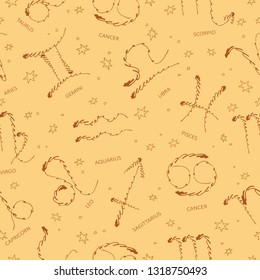 Zodiac signs seamless pattern. Zodiac constellations. Design element for fabric, wallpaper or gift wrap.