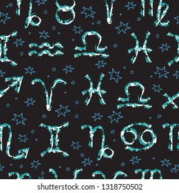 Zodiac signs seamless pattern. Zodiac constellations. Design element for fabric, wallpaper or gift wrap.