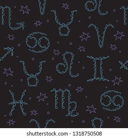 Zodiac signs seamless pattern. Zodiac constellations. Design element for fabric, wallpaper or gift wrap.