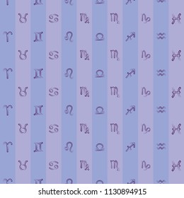 Zodiac signs seamless pattern on striped background