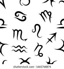 Zodiac signs seamless pattern, star zodiac constellations. Horoscope background. Calligraphy symbols.