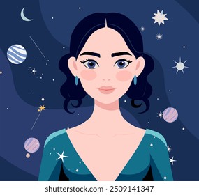 Zodiac signs set. Girls horoscope with women characters and gemini, libra, scorpio, aries, capricorn constellations. Modern astrology symbols. Flat vector illustrations isolated on white background