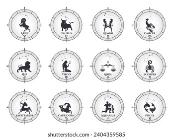 zodiac signs set. horoscope and astrology circle icons. isolated vector images