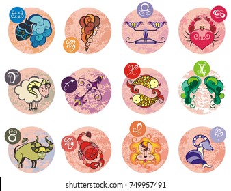 Zodiac signs (set of horoscope symbols, astrology icons collection)
