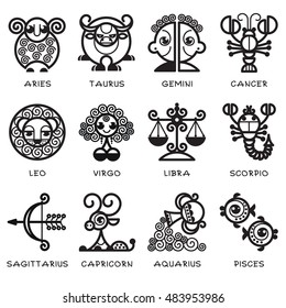 Zodiac Signs - Set of Icons. Vector Illustration of Zodiac Symbols.
