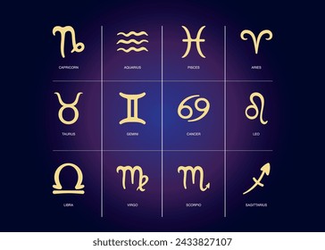 Zodiac signs set isolated. Astrology horoscope vector illustration.