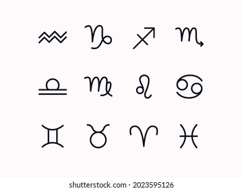 Zodiac signs set isolated on white background. Star signs for astrology horoscope. Zodiac gradient stylized symbols. Astrological calendar collection, horoscope constellation line vector illustration.