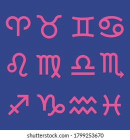 zodiac signs set pink and blue color background symbol esoteric concept  vector astrological icon horoscope collection