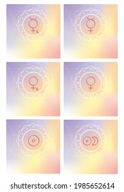 Zodiac signs set. Retrograde mercury, venus, sun and eclipse. Symbols of planets on a light background