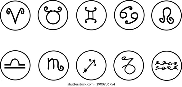 Zodiac signs. Set round zodiac icons. Round zodiac icons.