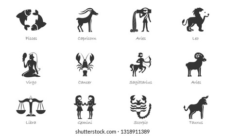 Zodiac signs set simple icon illustrations