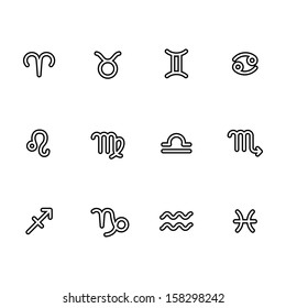 Zodiac signs. Set of simple outlined black and white zodiac icons - for web and print.