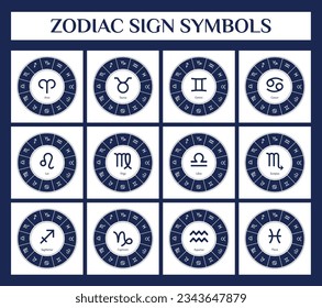 Zodiac signs set . Star signs for astrology horoscope. Zodiac line stylized symbols. Astrological calendar collection, horoscope constellation vector illustration