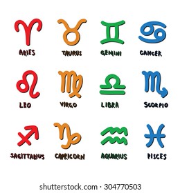 Zodiac signs. Simple colorful zodiac icons collection.