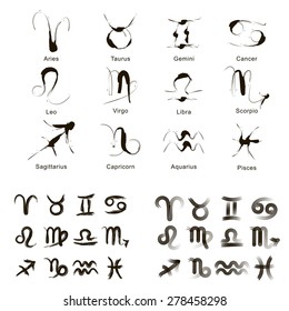 Zodiac Signs Stylized Hand Drawing Set Stock Vector (Royalty Free ...