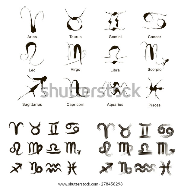 Zodiac Signs Stylized Hand Drawing Set Stock Vector (Royalty Free ...