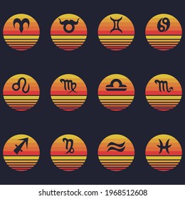 Zodiac Signs sunset retro vector illustration for your company or brand