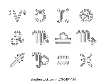 Zodiac signs and symbols. Astrology, horoscope sign, graphic design line art elements, vector illustrations