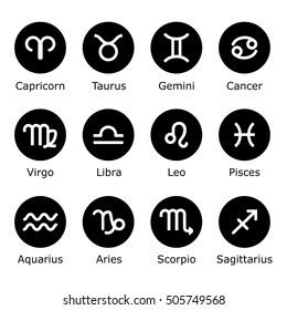 Zodiac signs and symbols.  Astrology, horoscope sign, graphic design elements.