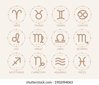 Signos y símbolos zodiacos. Ilustraciones vectoriales de astrología