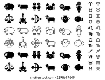 Zodiac signs and symbols. Astrology vector illustration. Pictogram elements constellation icon.
White background.