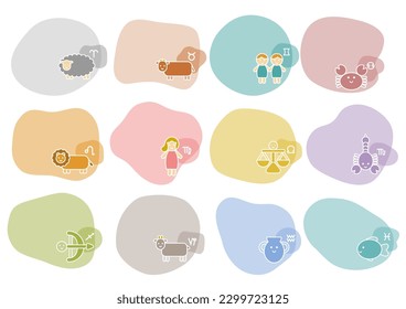 Zodiac signs and symbols. Astrology vector illustration. Pictogram elements constellation icon and frame design.
White background.