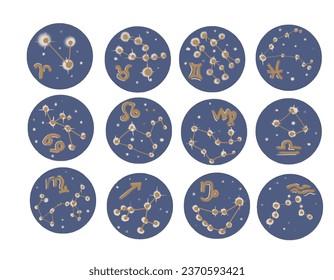 Zodiac signs symbols hand drawn elements on a white background doodle set. graphic illustration horoscope astrology constellations