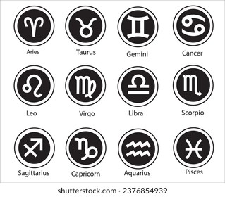 Zodiac Signs, Zodiac symbols icon set vector illustration zodiac star set