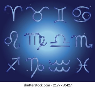 
Zodiac signs symbols set. Horoscope, astrology, prediction