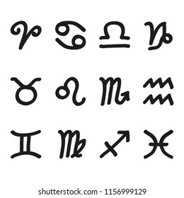 Zodiac signs symbols simple freehand sketchy vector icons