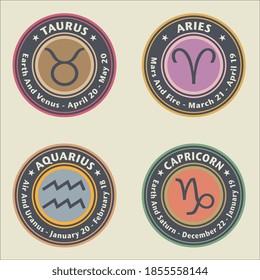 Zodiac signs. Taurus, Capricorn. Aries and Aquarius - vector illustration