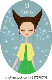 Zodiac signs Taurus. Vector illustration of the girl.