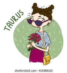 Zodiac signs Taurus. Vector illustration of the girl.