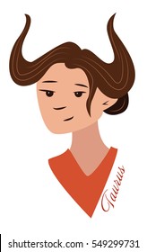 Zodiac signs Taurus. Vector illustration of cute girl 