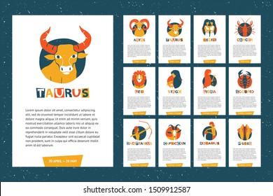 Zodiac signs template for astrological forecast. Zodiac signs set original design. Can be used for poster, greeting card, birthday party, invitation. Vector shabby hand drawn illustration