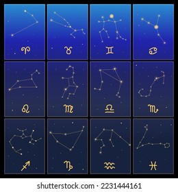 Sternzeichen und ihre Sternbilder. Astrologischer Kalender.