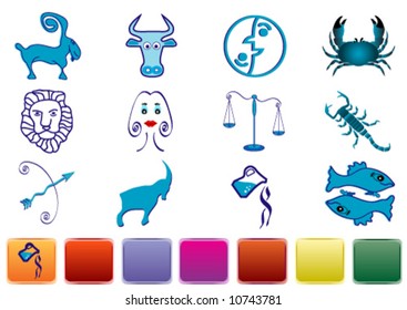 Zodiac signs with various color glossy buttons