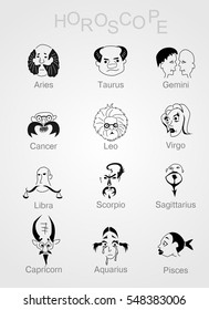 Zodiac signs. The vector funny horoscope. Amusing zodiac