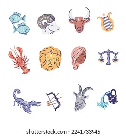 Zodiac signs, vector hand drawn illustrations in the cartoon style