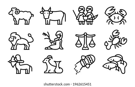 Zodiac Signs Vector Illustration Set (Bold outline version)